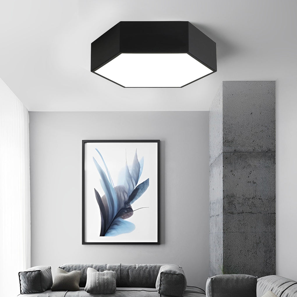 Geometric LED Flush-Mount Ceiling Light — Metal & Acrylic, Tri-Color Wireless Control, 15" Wide