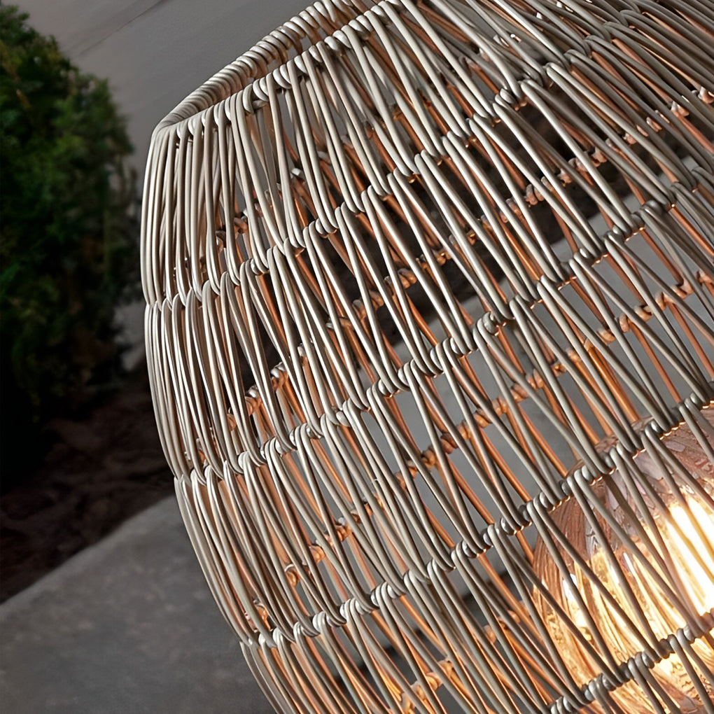 Handcrafted Rattan Oval Cage Outdoor Floor Lamp — Iron Frame, E27, IP65 Weatherproof, 12" × 20"