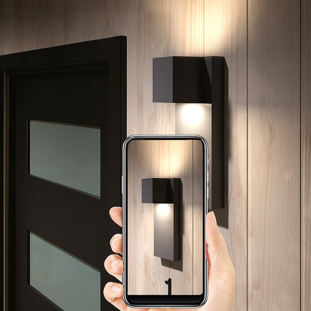 Modern Square Up/Down Outdoor Wall Sconce — Black Aluminum, 10W LED x2, IP-Rated Waterproof
