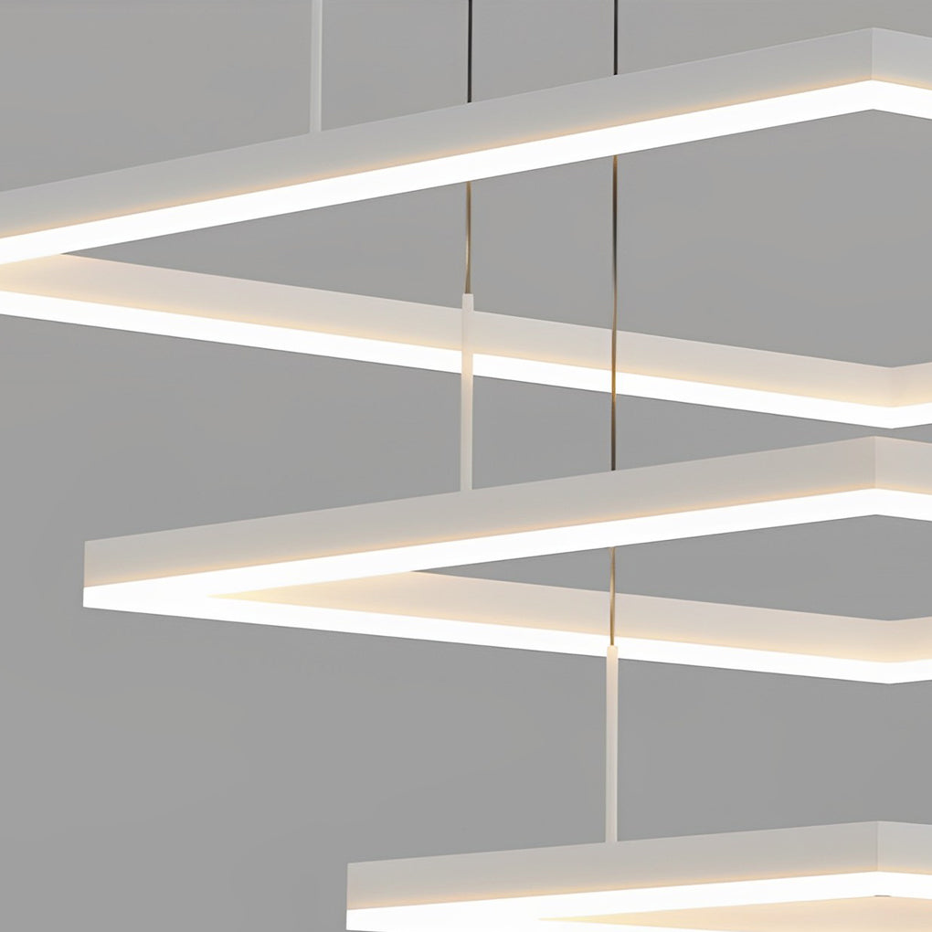 Ultra-Thin Square Ring LED Chandelier — White Aluminum, Three-Step Dimming, 3000K/4500K/6000K