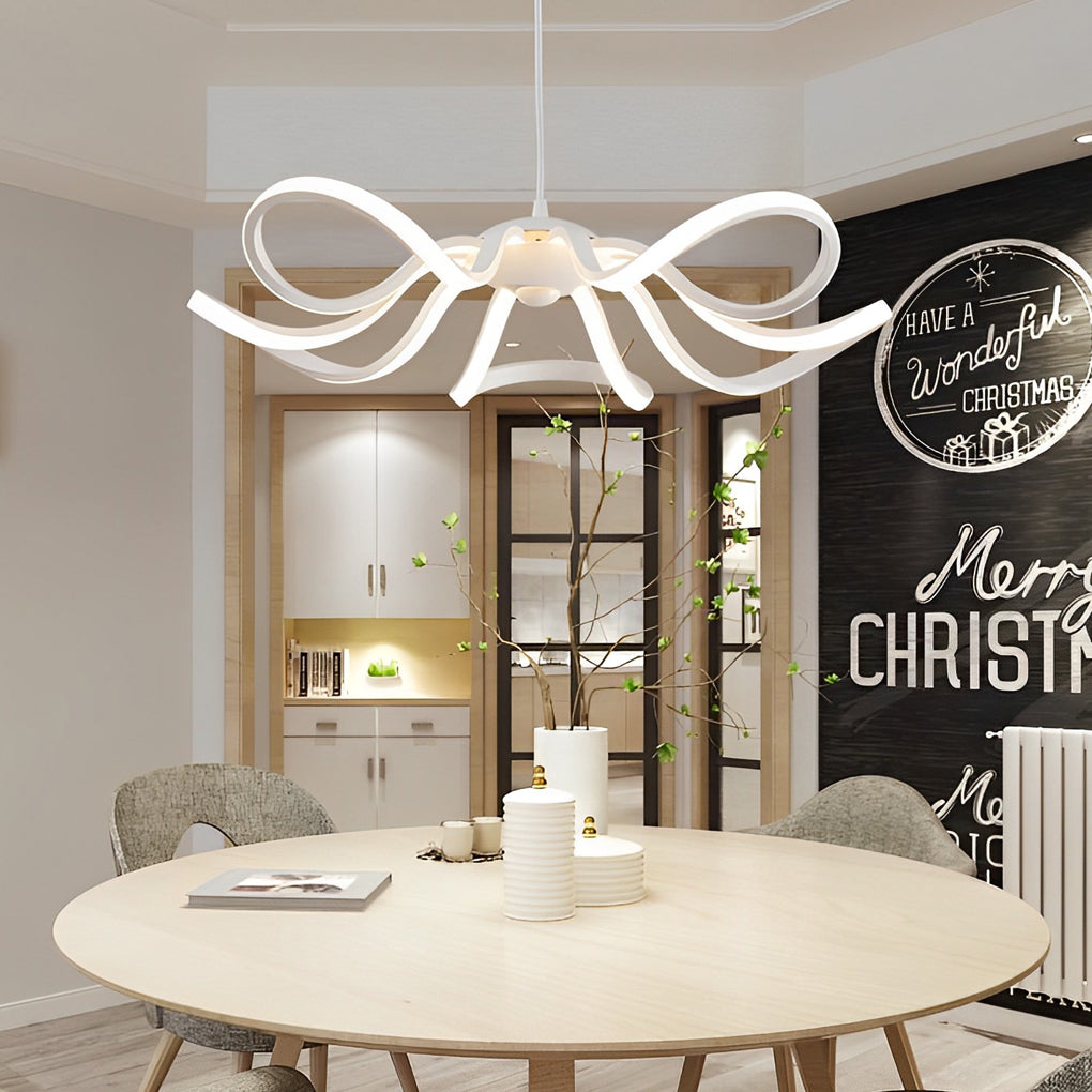 Curved Flower Petal Modern Chandelier — Aluminum & Acrylic, 22", 56W/60W LED, Stepless Dimming, White