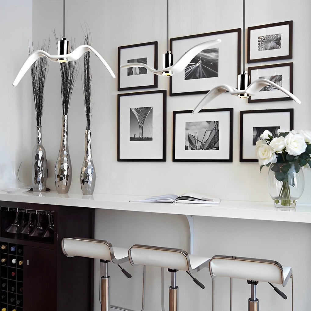 Seagull LED Chandelier — Ceramic and Chrome, Modern, Warm White 3000K