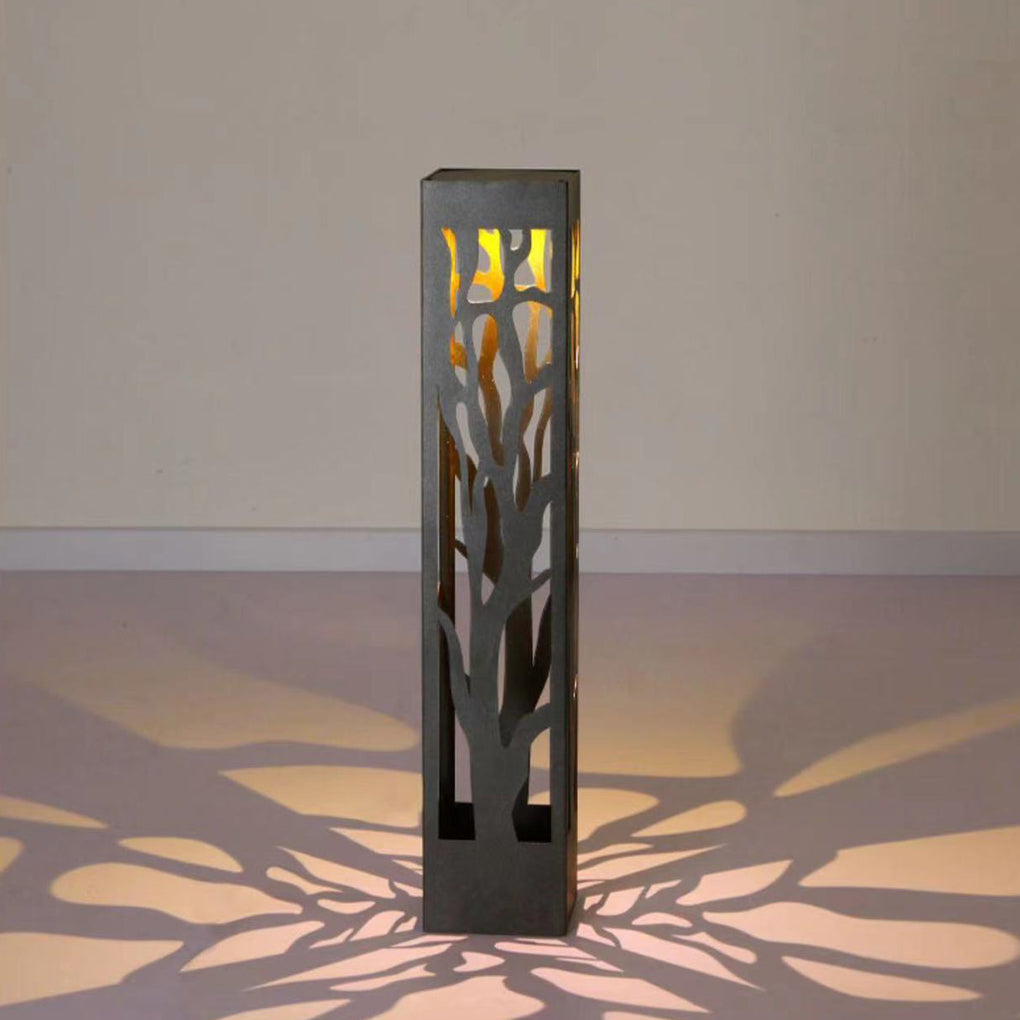 Hollow-Out Branch Solar Bollard Light — Stainless Steel, LED, IP54, Dusk-to-Dawn, 23.6" or 31.5"