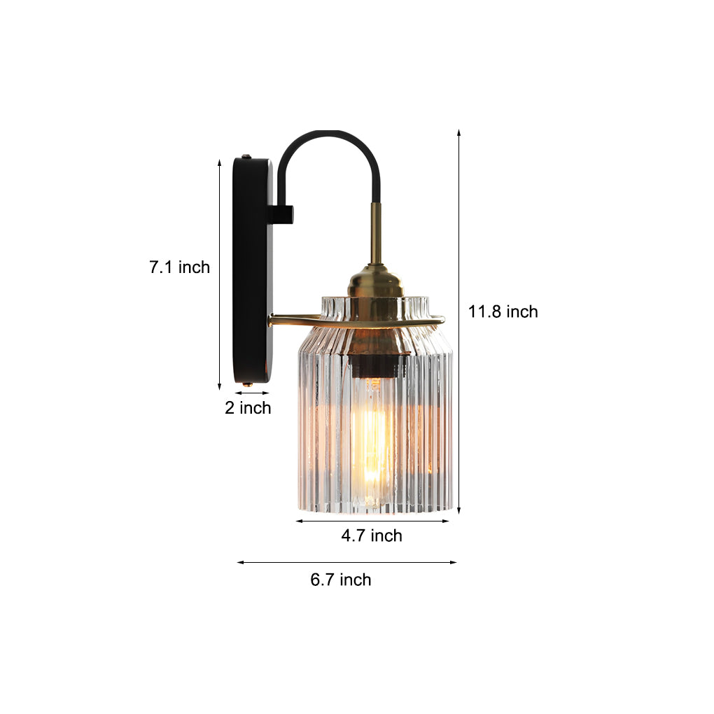 Round Funnel Wavy Glass Wall Sconce — Gold Metal, E27 LED 5W, Hardwired, 4.7" × 11.8"