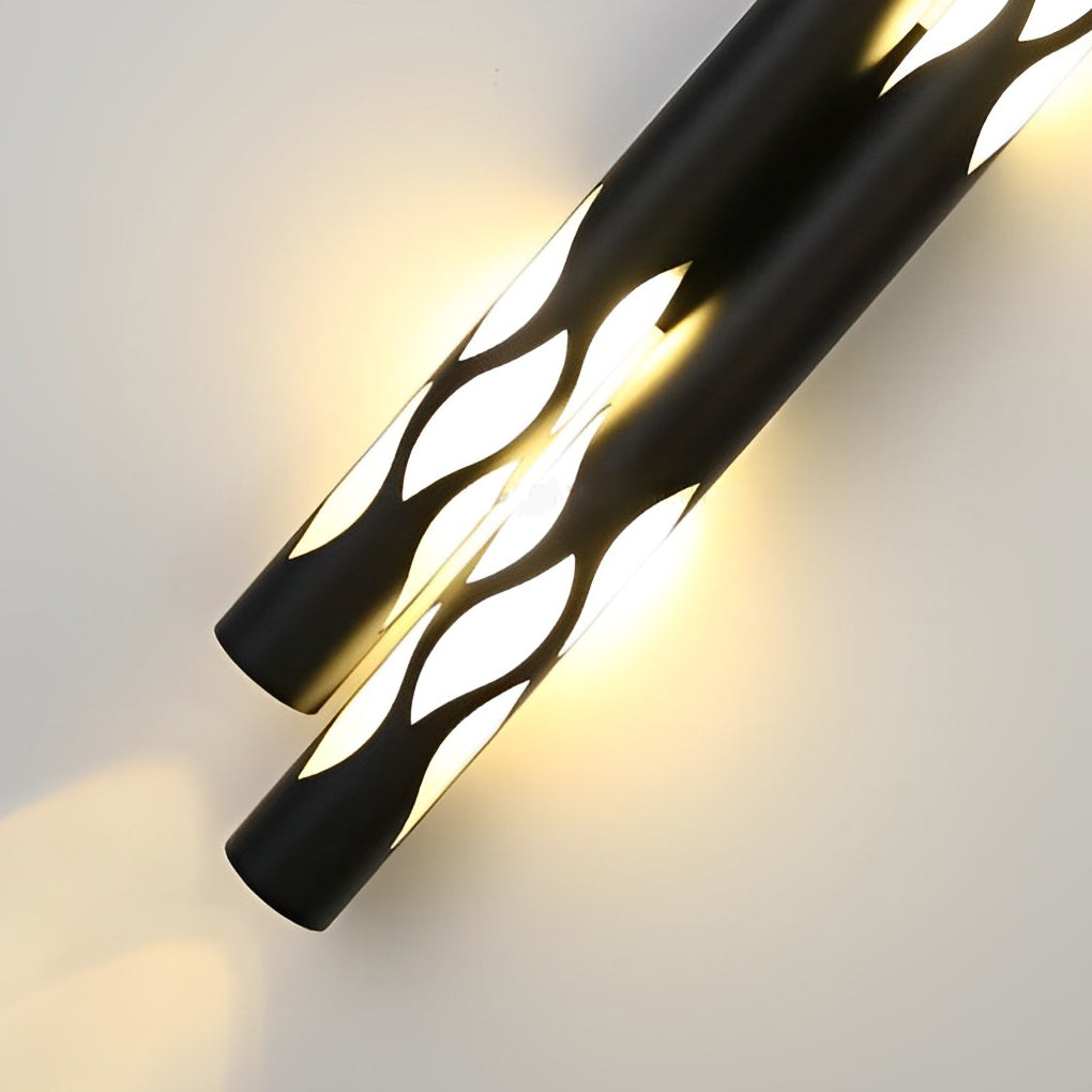 Flame Hollow Up/Down Wall Sconce — Metal and Acrylic, LED, 4" × 26", Black or Titanium Gold