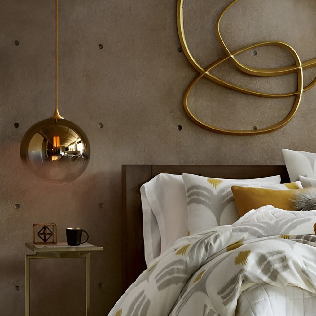 Glass Globe Mini Pendant — Modern Industrial, LED, 3-Step Dimming, 3000K/4500K/6000K, 8"/10"/12", Gold or Silver