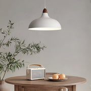 Round Wood Grain Pendant Light — Iron and Walnut, E27 12W, 14" Diameter, 47" Adjustable Cord
