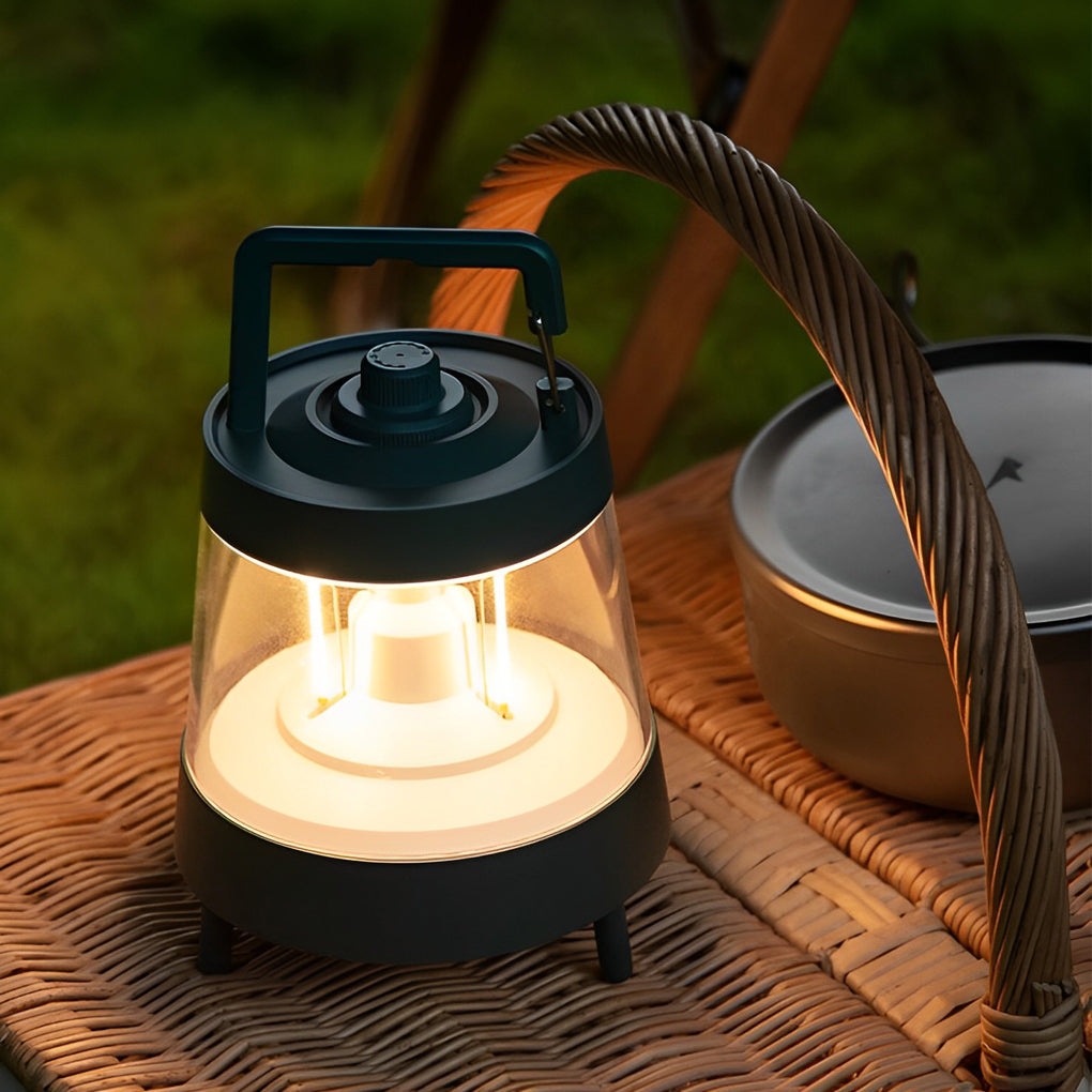 Forest Green Rechargeable Camping Lantern — ABS+PC, USB 5V, LED Dimmable, IP65 Waterproof, 15-Hour Battery, 5" × 7"