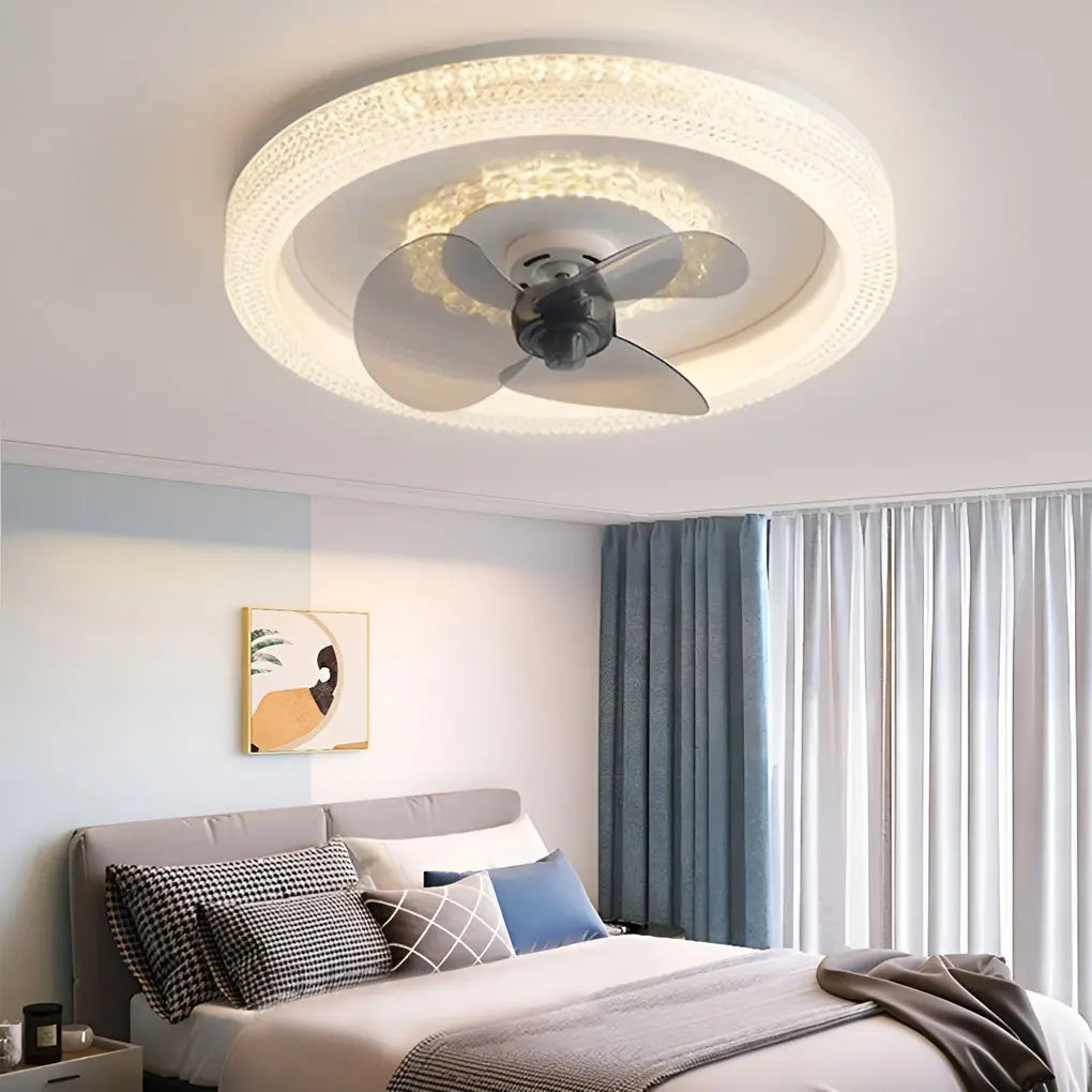 Modern Ceiling Fan Light with Round Design, 360° Rotatable Feature, and Stepless Dimming LED Luxe