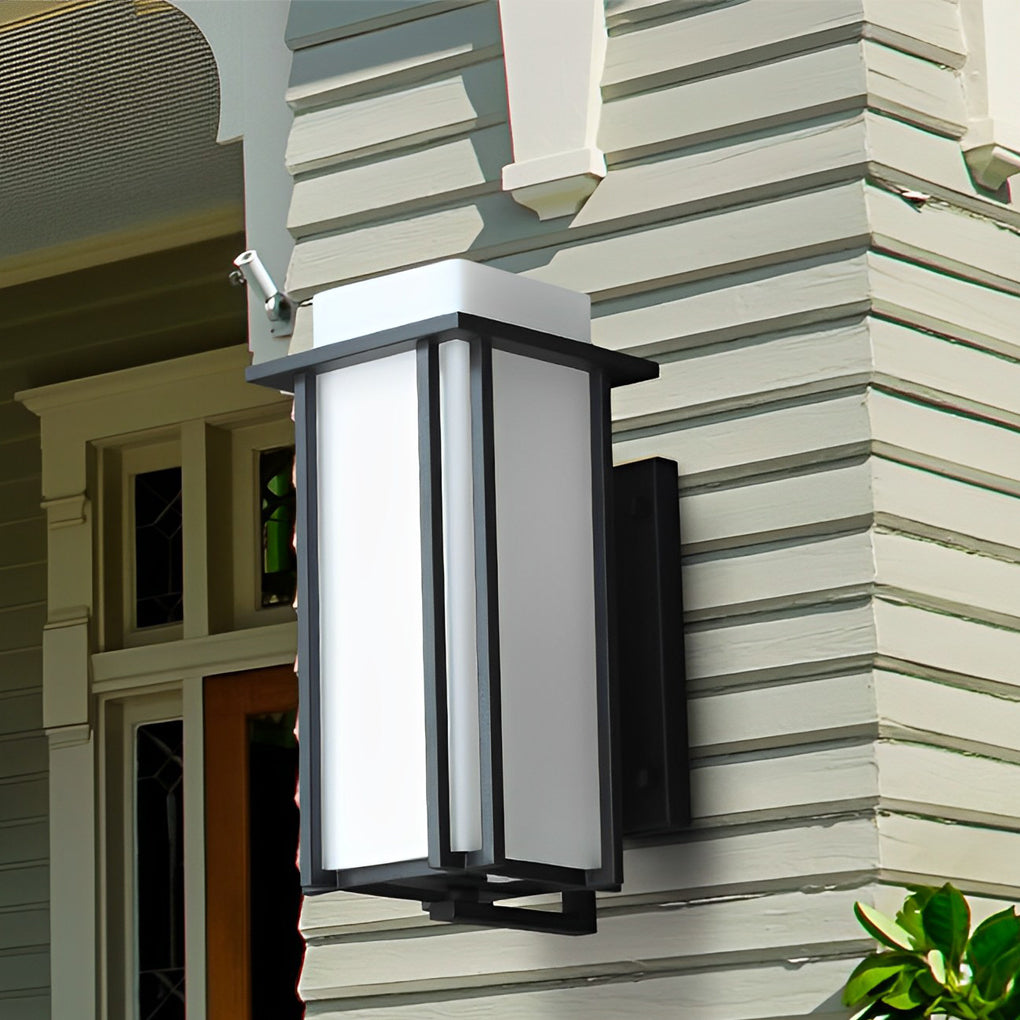 Retro Square Outdoor Wall Sconce — Matte Black Iron, Milky Glass, LED E27, Waterproof