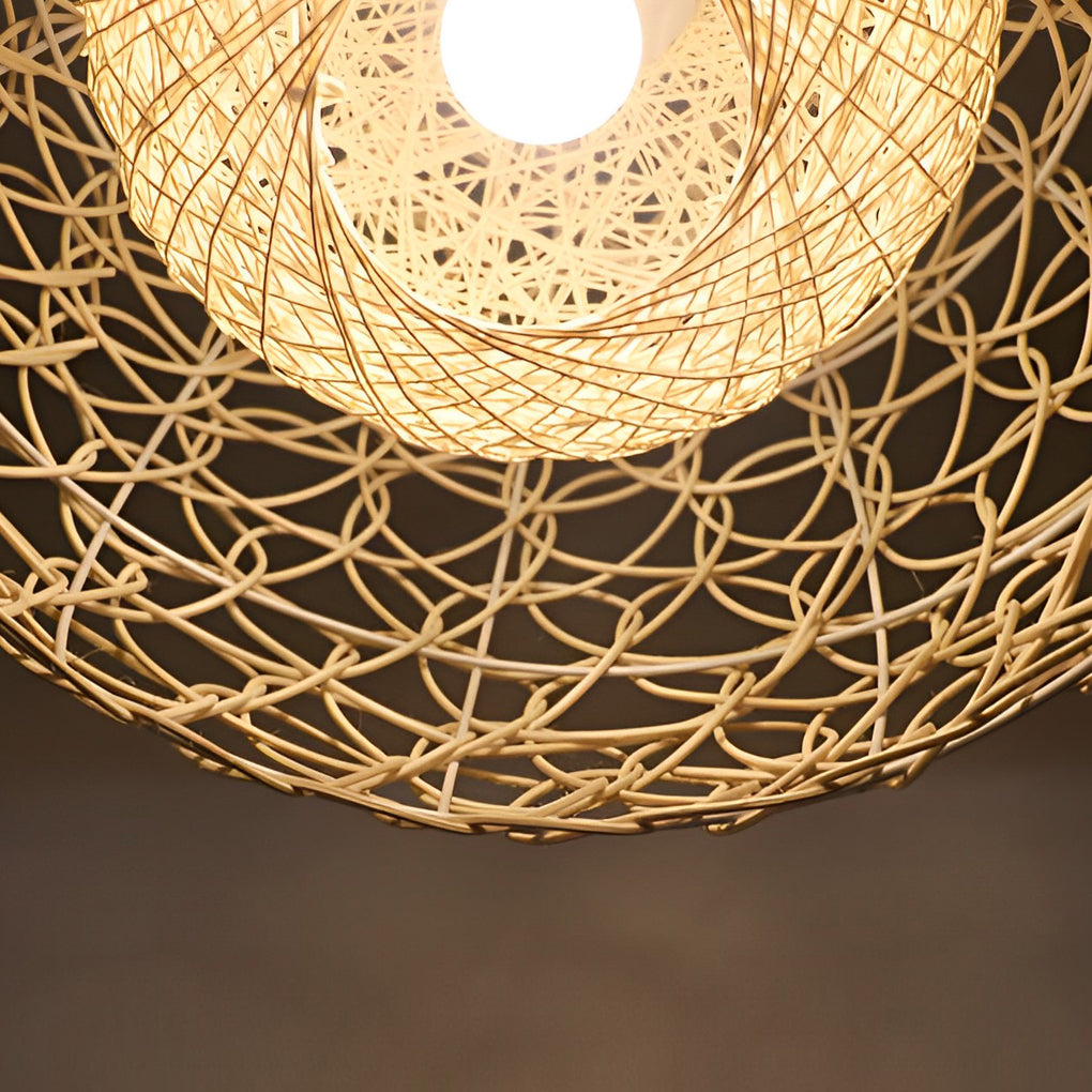 Double-Layer Round Rattan Ball Pendant — Modern Farmhouse, E27, 12"/16"/20", 59" Adjustable Wire