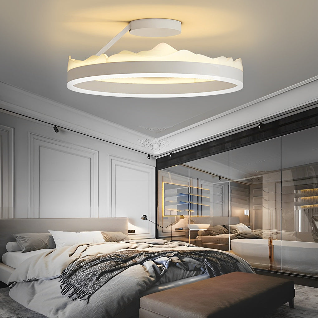 Round Flush-Mount Ceiling Light — White Iron & Acrylic, LED, Stepless Dimming with Remote, 16" or 20"