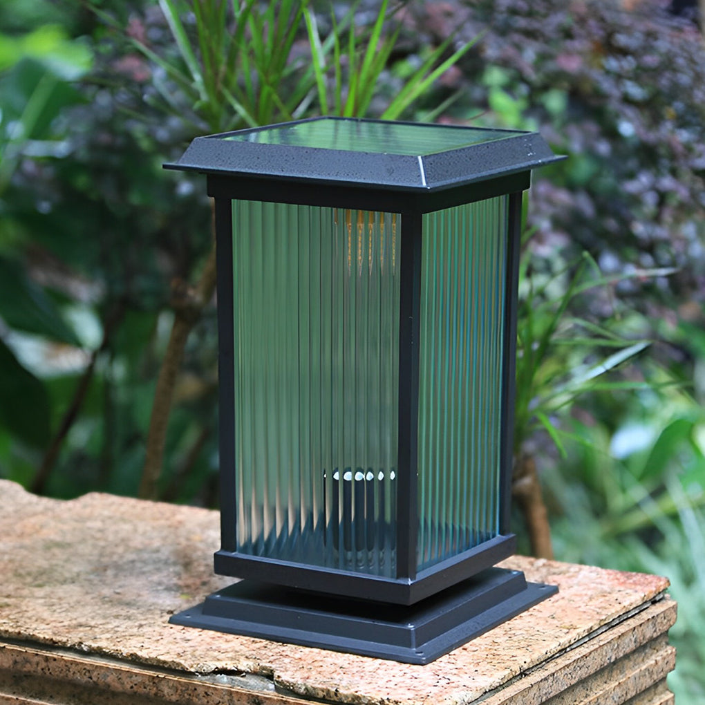 Modern Retro Solar Fence Post Light — Matte Black Aluminum and Glass, LED, Waterproof