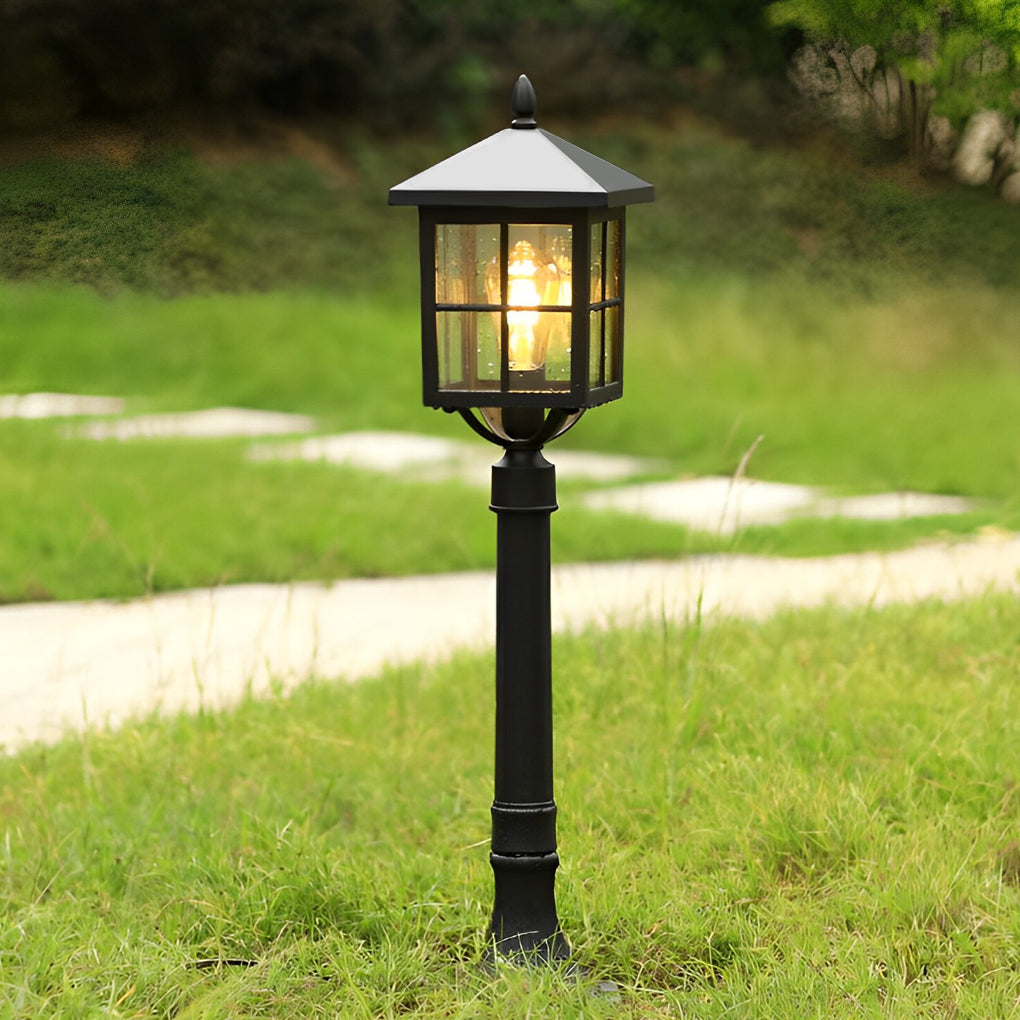 Retro Pavilion-Inspired Outdoor Post Light — Die-Cast Aluminum, Black, E27, Solar / Hardwired, IP23