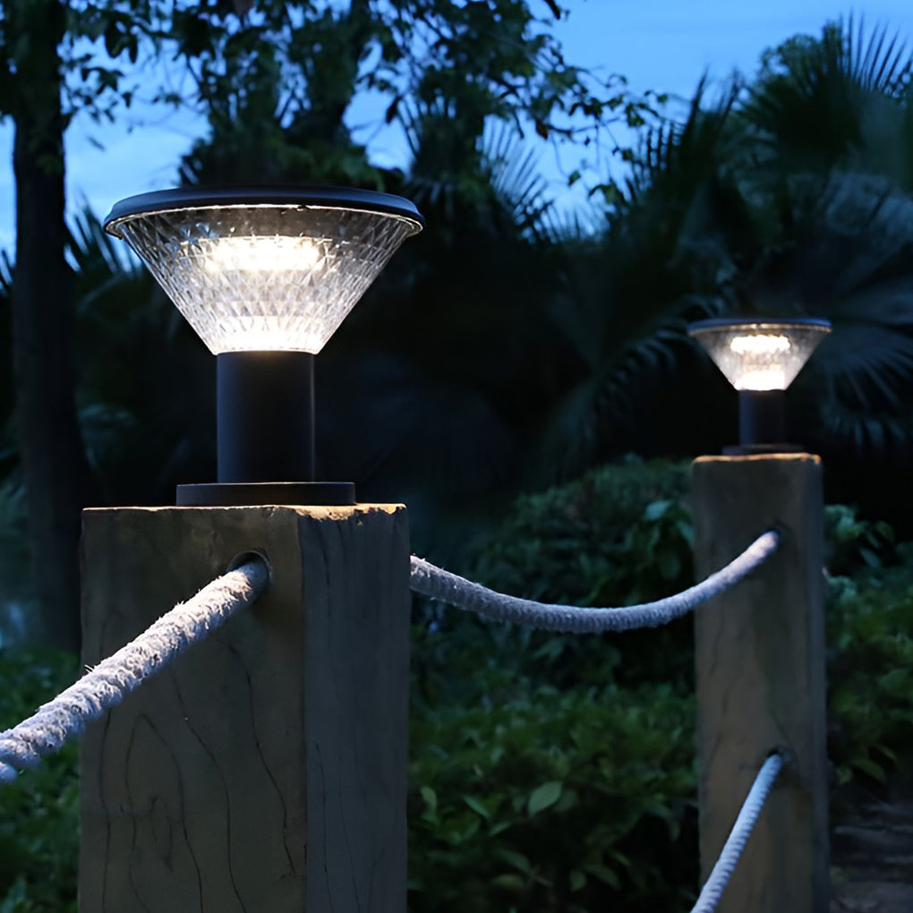 Circular Solar Post Cap Light — Die-Cast Aluminum, Frosted, Remote Control, Light-Control Mode, IP-Rated Weatherproof, 9" Dia.