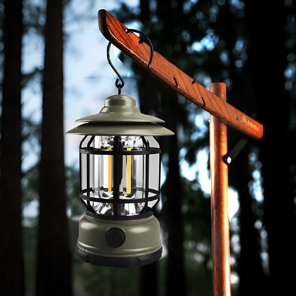 Retro Portable Camping Lantern — LED, USB-C Rechargeable, IP65 Waterproof, 3000K–6000K Adjustable