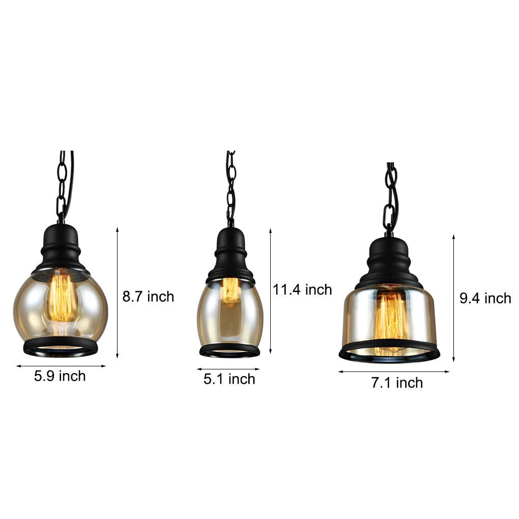 Industrial Mini Pendant — Retro Brown Glass Shade, E27, 3 Shape Options
