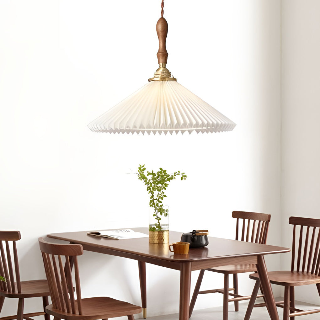 Pleated Mini Pendant or Wall Sconce — Walnut Wood and Copper, LED, 9" or 12" Diameter