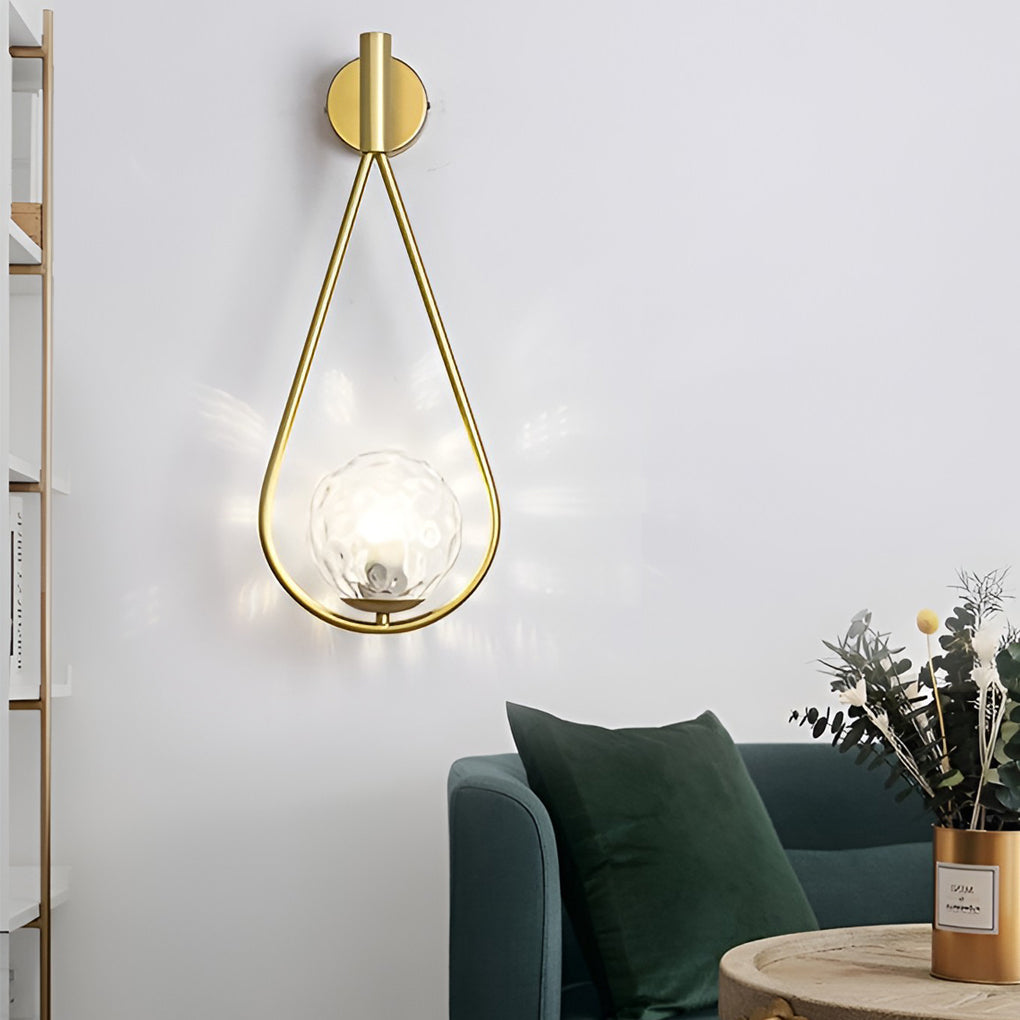 Waterdrop Wall Sconce — Iron and Glass, E27, 9" × 22", Black or Gold