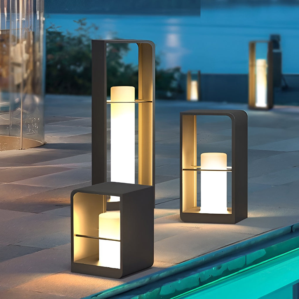 Modern Black Rectangular Frame Outdoor Lantern — Stainless Steel & PMMA, Solar / Hardwired, LED 3200K, IP54, 11", 17", or 29"