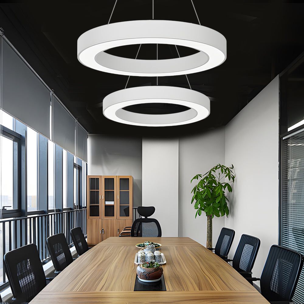 suspended round ring led pendant light for office and gym spaces
