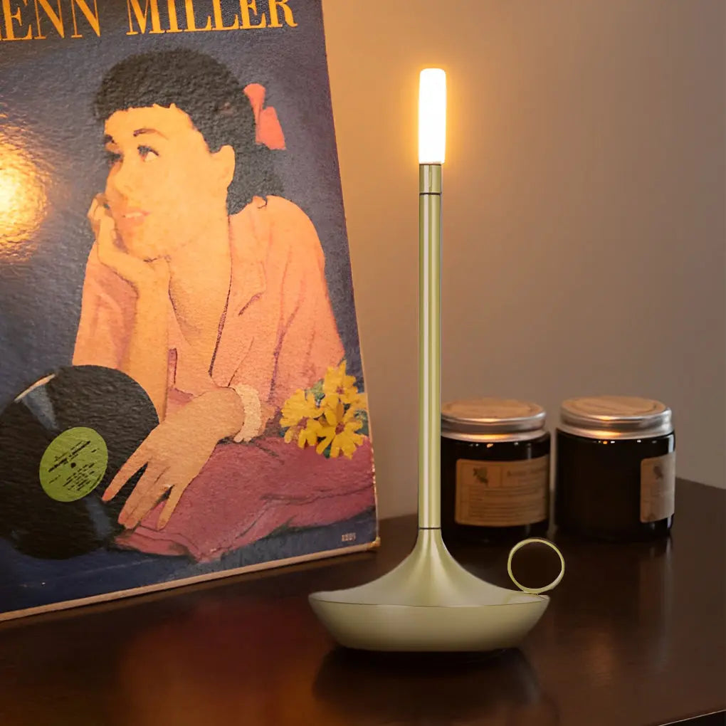 Minimalist Table Lamp with Cordless Portable Candle Wick LED Luxe