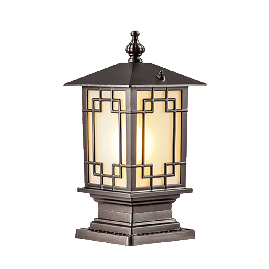 Lantern-Style Outdoor Pillar Light — Aluminum & Glass, Solar or Hardwired, 3-Step Dimming (3000K/4500K/6000K), IP65, E27