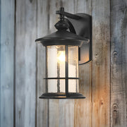 Retro Outdoor Wall Sconce — Black Aluminum and Glass, E27, IP65 Weatherproof, 8" × 13"