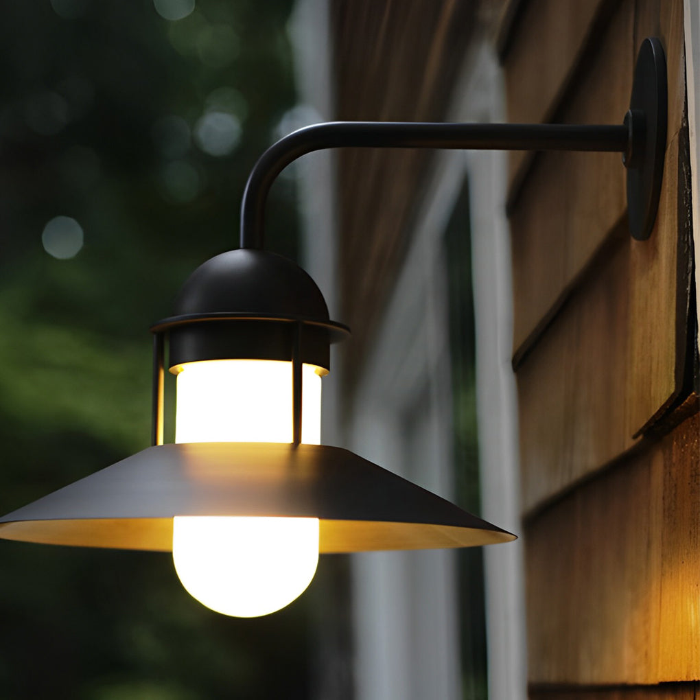 Round Vintage Outdoor Wall Sconce — Black Iron and Glass, E27, 3000K Warm White, 12.5" Diameter