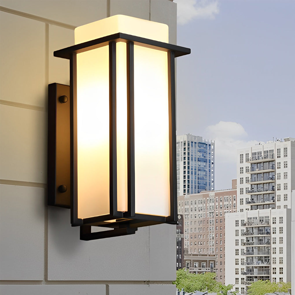 Retro Square Outdoor Wall Sconce — Matte Black Iron, Milky Glass, LED E27, Waterproof