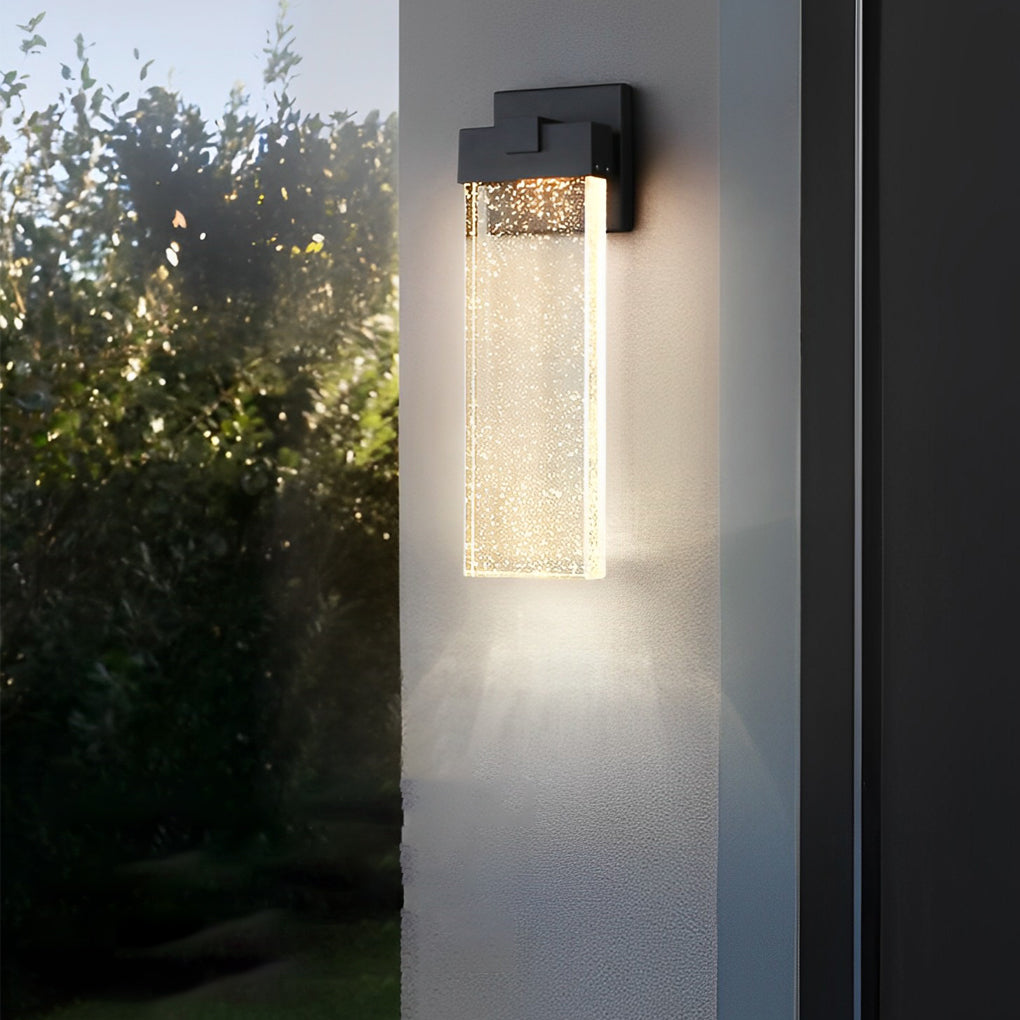 Rectangular Bubble Crystal Outdoor Wall Sconce — Die-Cast Aluminum, LED, 3000K Warm White, 10W / 18W / 24W, IP-Rated Weatherproof