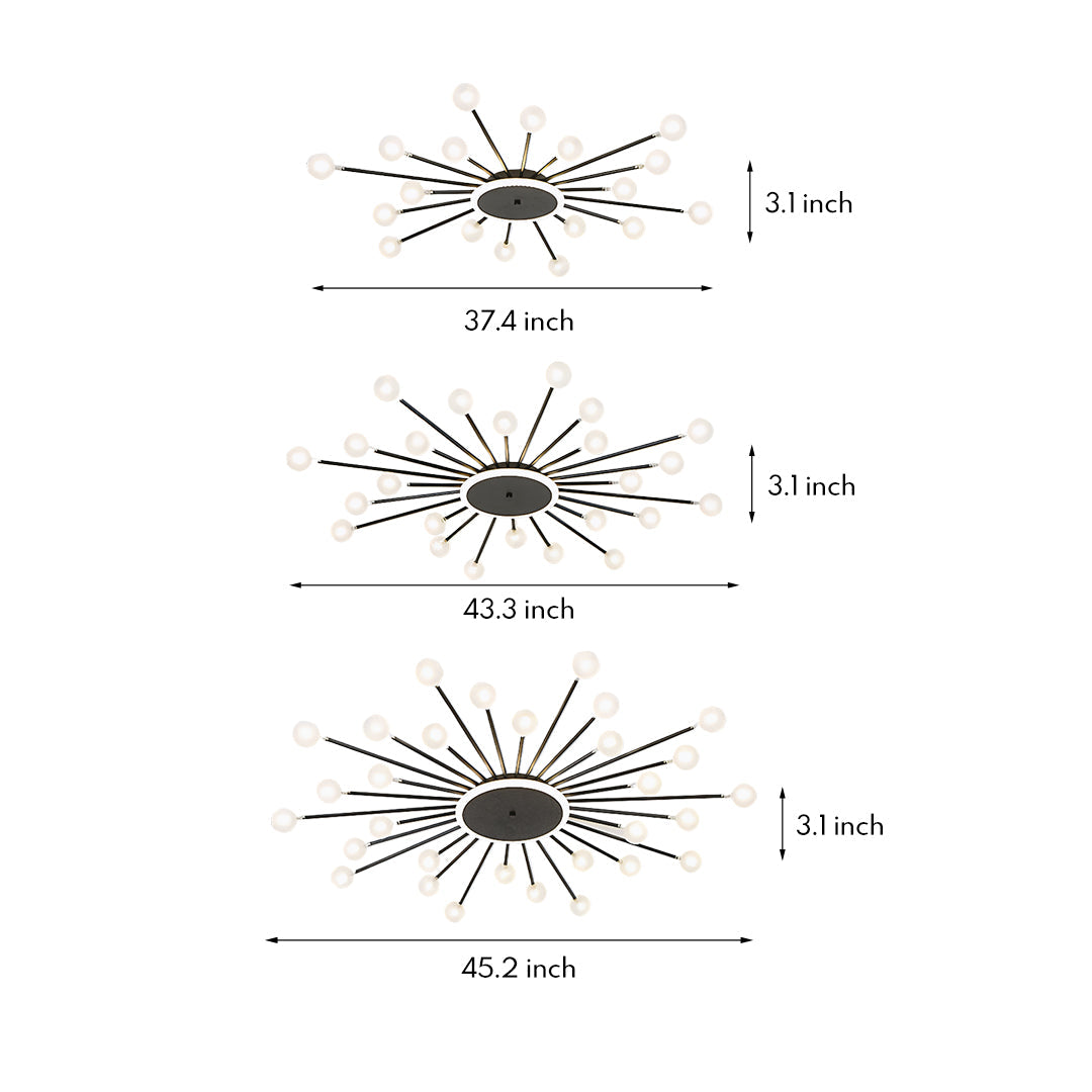 Sputnik Flush-Mount Ceiling Light — Iron and Glass, 18/24/30-Light, 54W–90W, Gold or Black, 3-Step Dimming