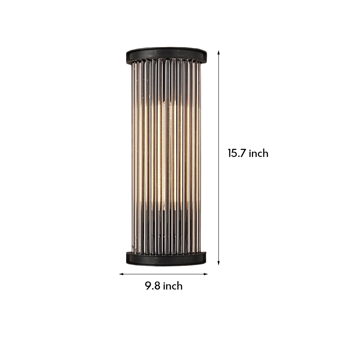 Vintage Semi-Circular Glass Rod Wall Sconce — Black Iron, LED 3000K, 1-Light