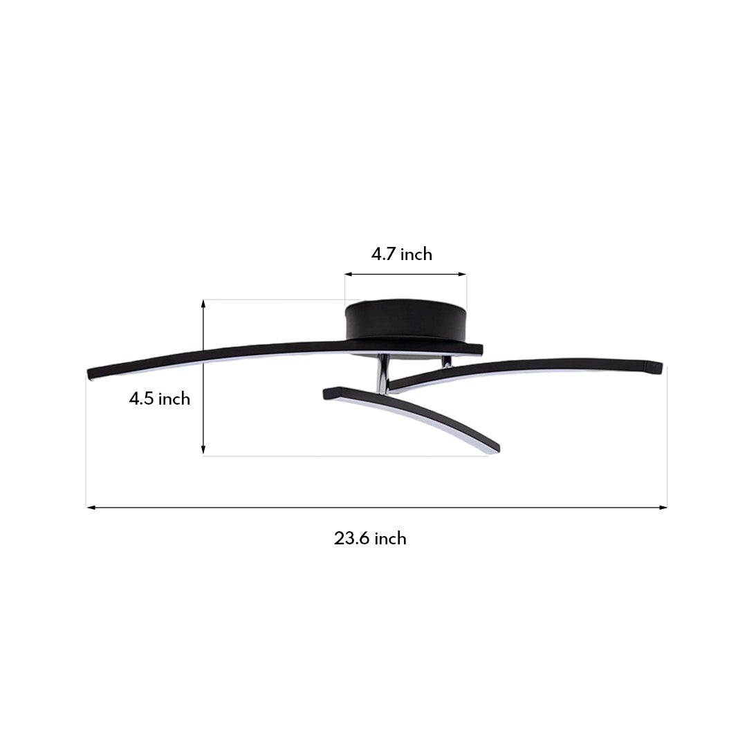 Three-Arc Rotating Semi-Flush Mount — Black Aluminum & Acrylic, 15W LED, 3-Step Dimming (3000K/4000K/6000K), 23.62"