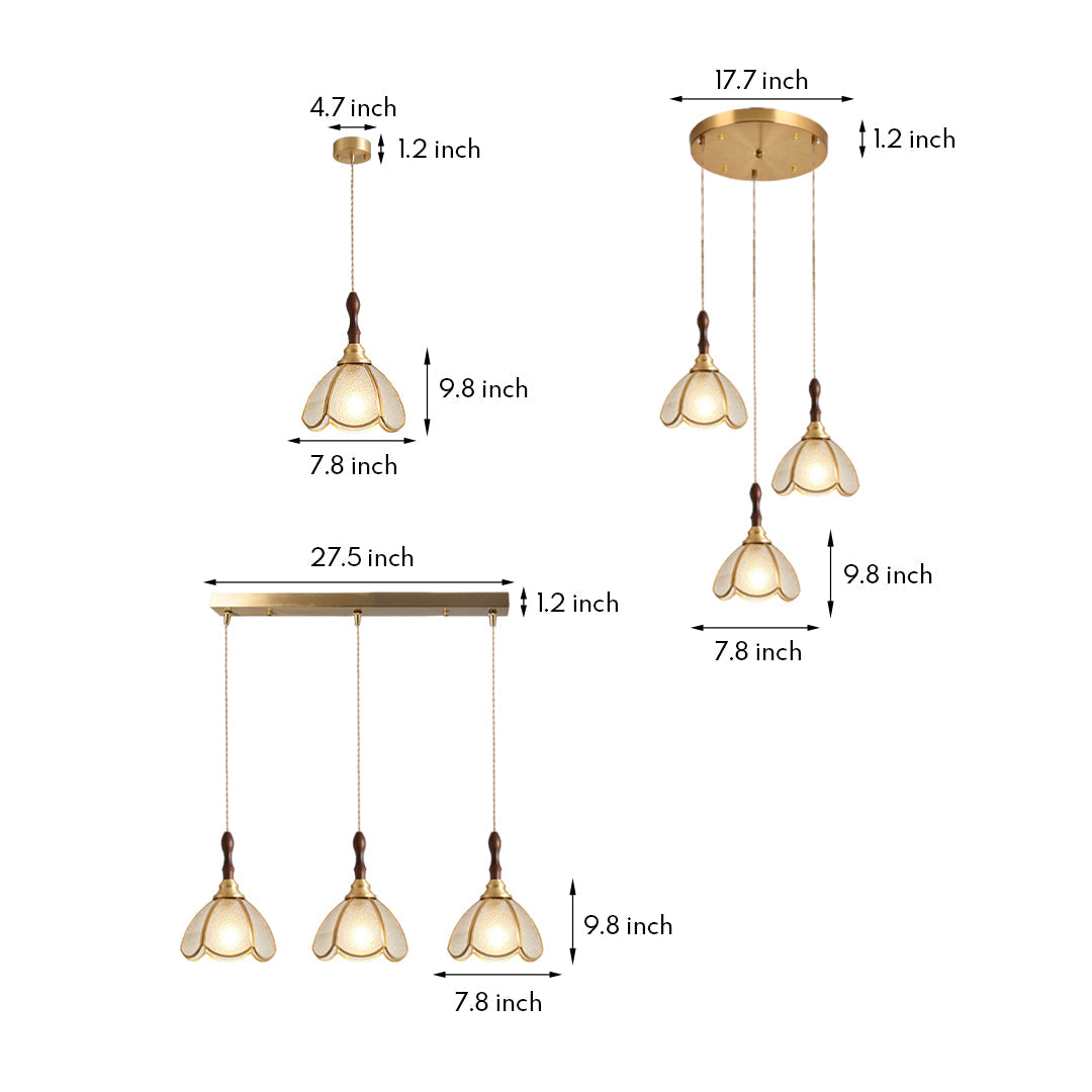 Water Ripple Glass Pendant Light — Full Copper, LED E27, 3-Step Dimming, 1- or 3-Light