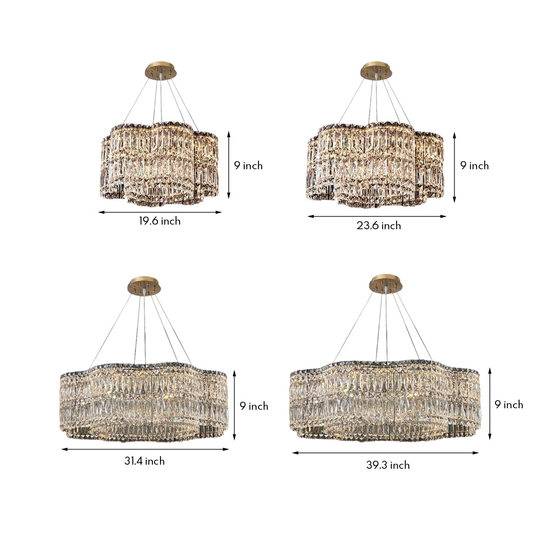Large K9 Crystal Ring Chandelier — Stainless Steel, Gold or Silver, Stepless Dimming 3000K–6000K, Remote Control, 40W–118W