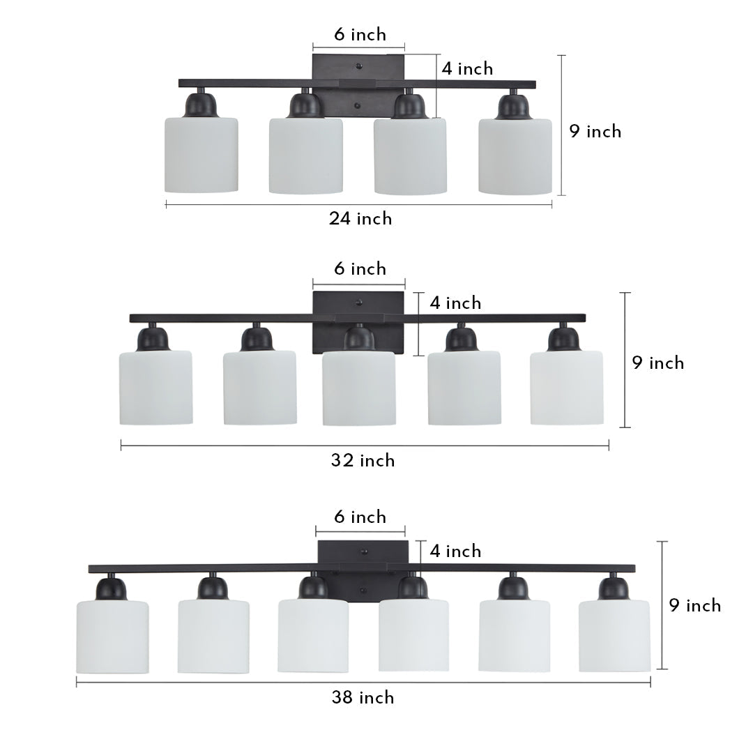Minimalist Bathroom Vanity Light — Creamy White Glass, Metal Frame, E26, 4/5/6/8/10-Light, Matte Black / Sand Nickel / Copper