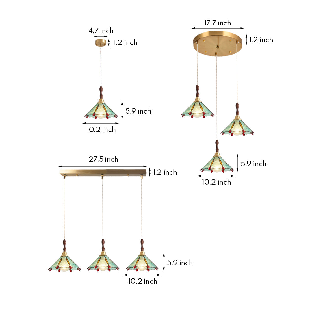 Water Ripple Glass Pendant Light — Full Copper, LED E27, 3-Step Dimming, 1- or 3-Light