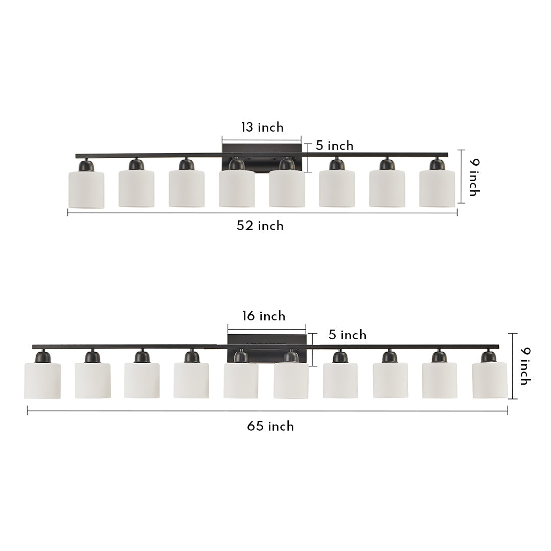 Minimalist Bathroom Vanity Light — Creamy White Glass, Metal Frame, E26, 4/5/6/8/10-Light, Matte Black / Sand Nickel / Copper