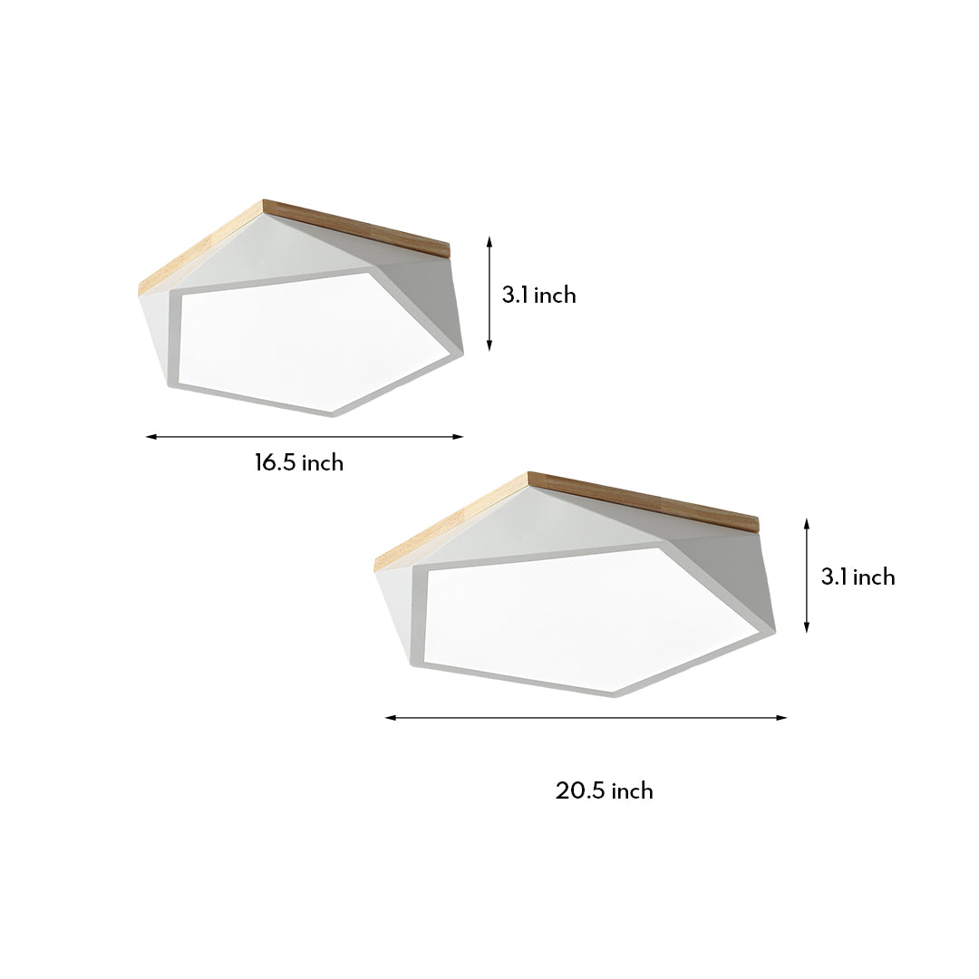 Geometric LED Flush-Mount Ceiling Light — Iron Frame, Acrylic Shade, Three-Color Dimming, 24W / 36W, 42cm / 52cm