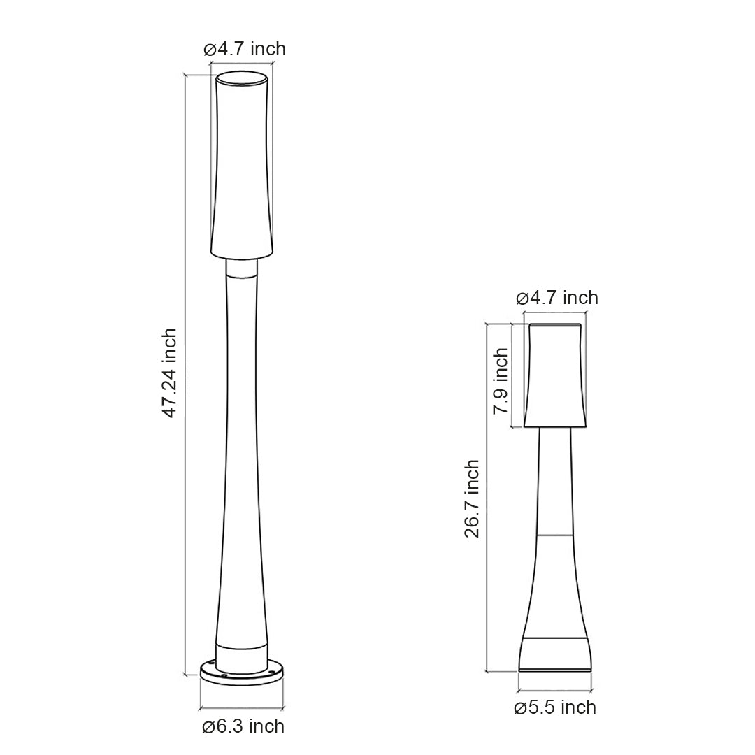 Modern Black Bollard Lawn Pole Light — Aluminum, 10W LED, IP65 Weatherproof, 3000K, Available in 26.6" or 47.2"