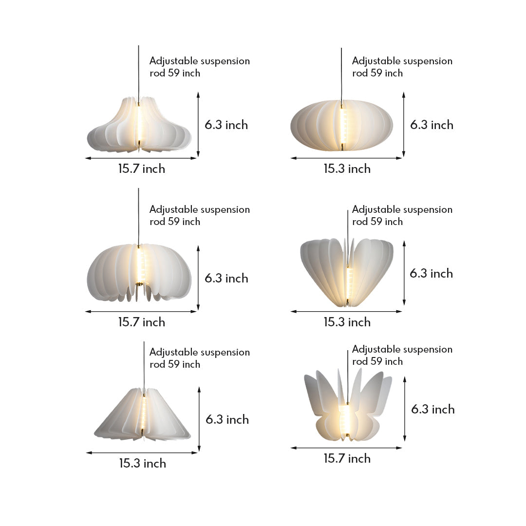 Geometric White PE Shade Pendant Light — 20W LED, 3000K Warm White, 1.5m Adjustable Cord