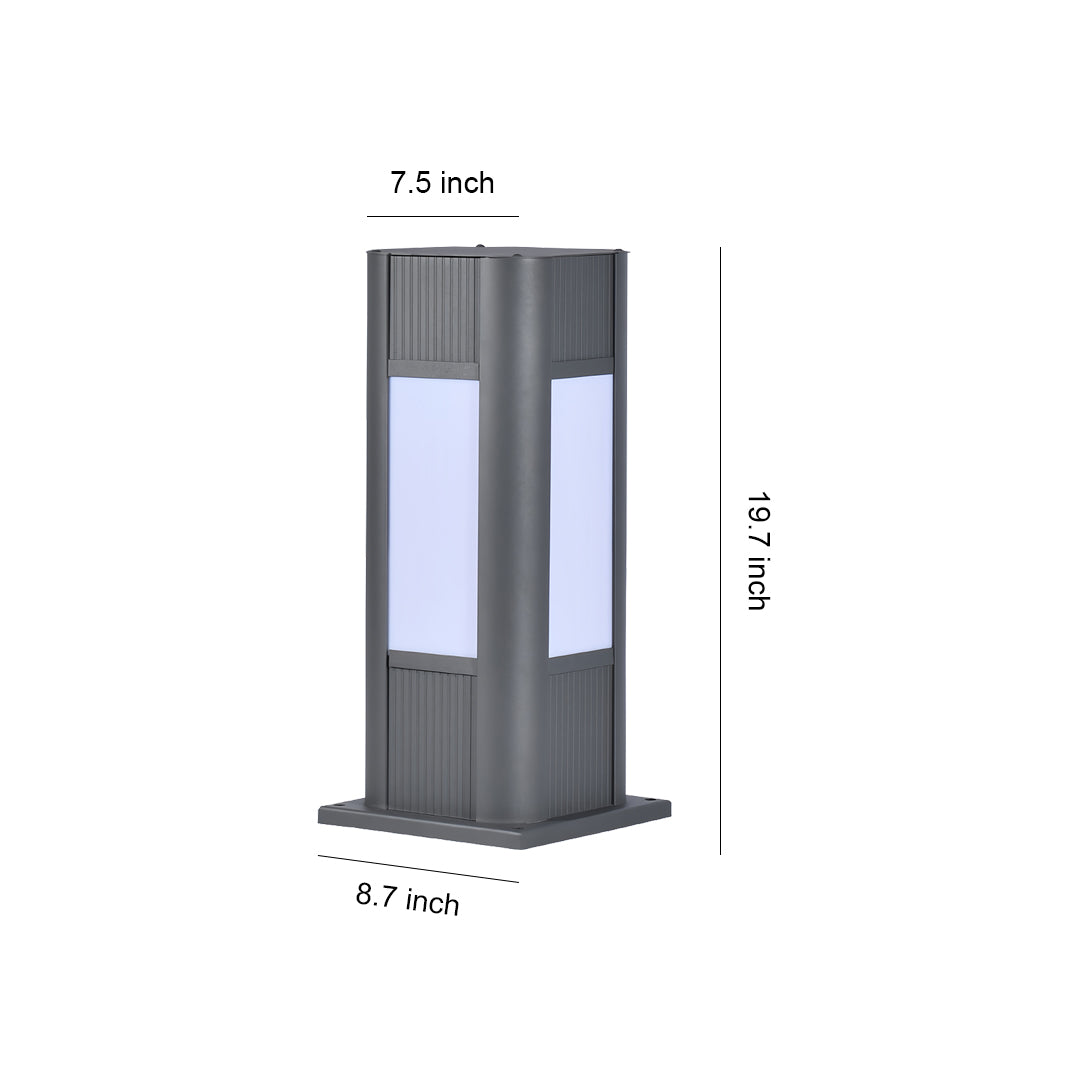 Industrial Square Bollard Path Light — Die-Cast Aluminum, Gray, 10W LED, IP65 Weatherproof