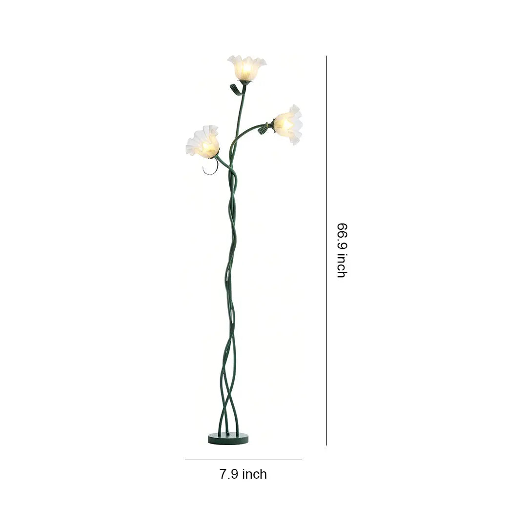 Artistic Green Iron Flower Floor Lamp in French Country Style Luxe
