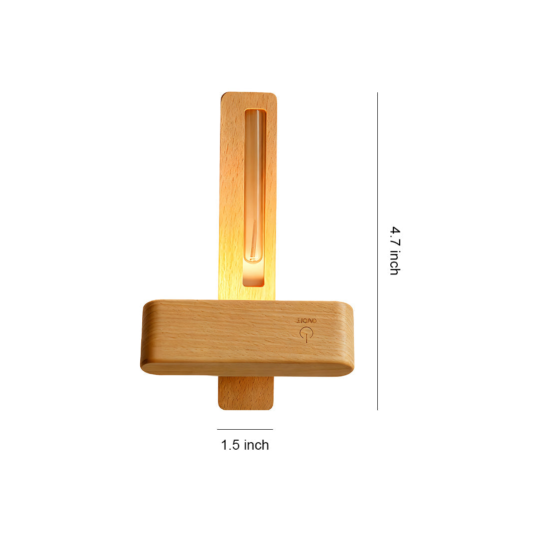 Minimalist Wood Wall Sconce with Glass Vase — Acrylic Diffuser, USB Rechargeable, Wireless Magnetic Mount