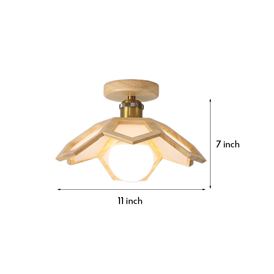 Lotus Semi-Flush Mount — Oak Wood, LED E27, 3-Step Dimming (3000K/4000K/6000K), 11"
