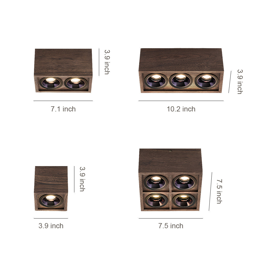 Walnut-Finish Multi-Head Surface-Mount Downlight — Aluminum, LED Integrated, 4000K, 1- to 4-Light, 7–28W