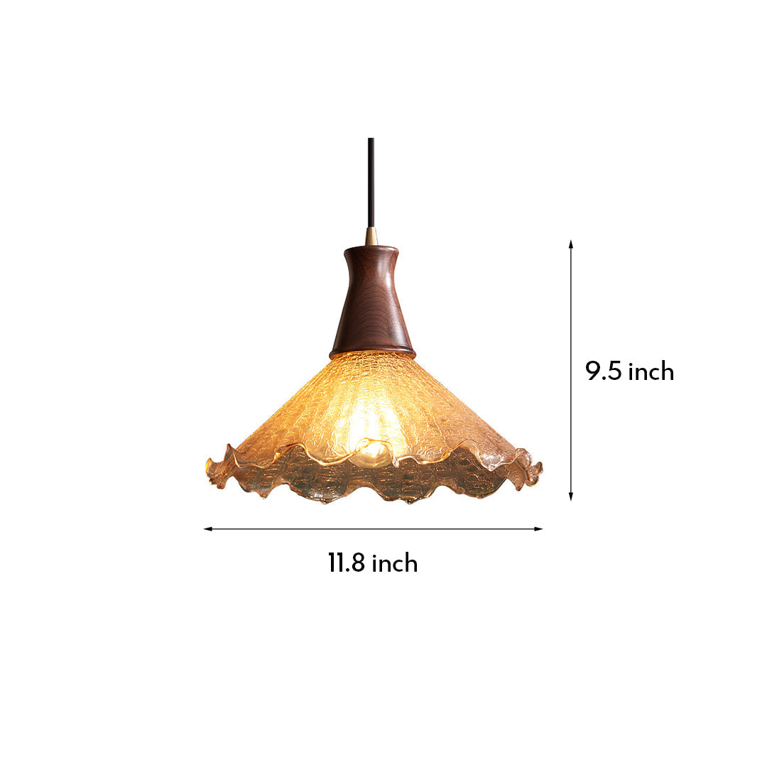 Vintage Brass Mini Pendant — H65 Brass, Cracked Glass, Walnut Wood, E27 LED, 3000K, 1-Light