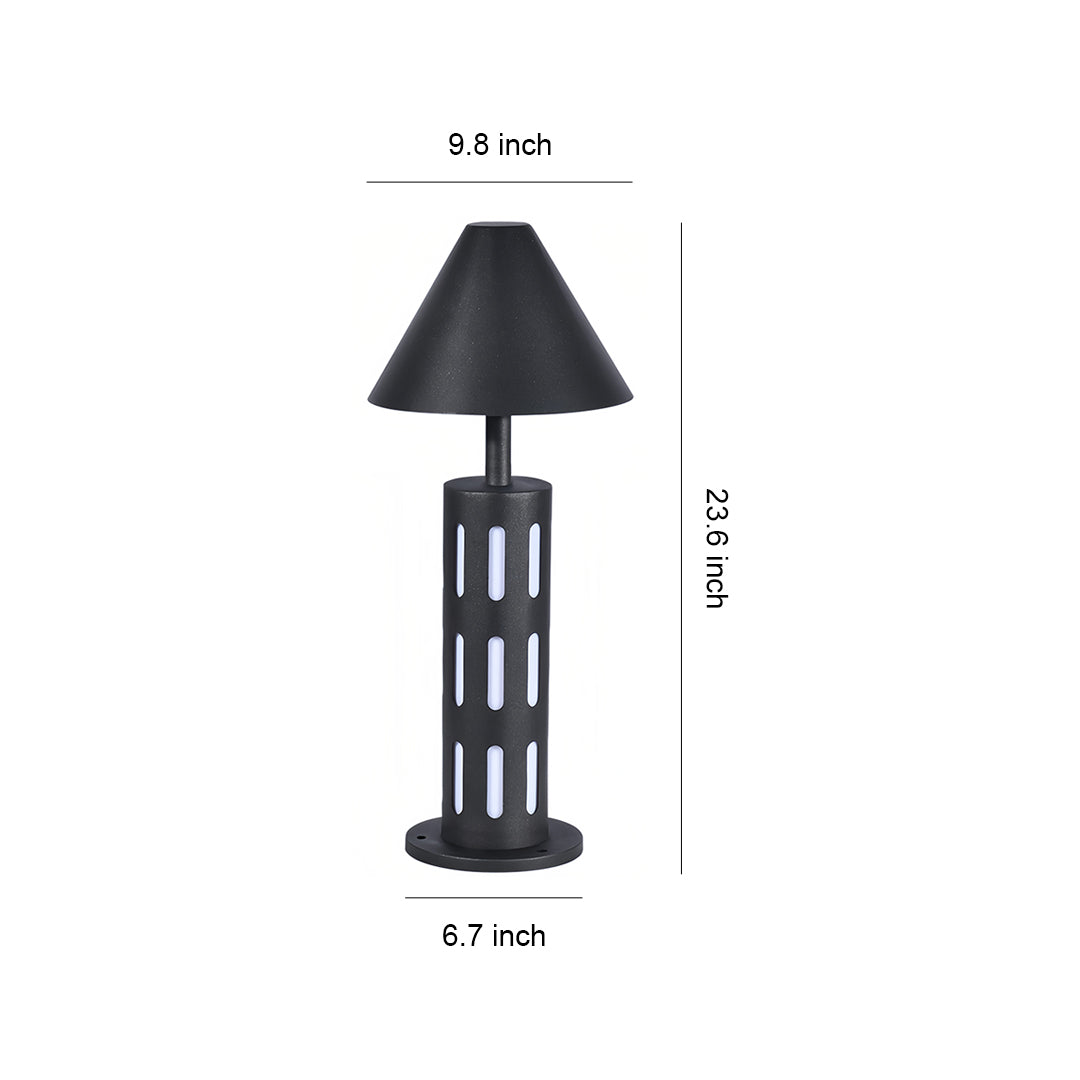 Industrial Perforated Cylindrical Bollard Path Light — Black Galvanized Steel, 10W LED, 3000K, IP65 Weatherproof