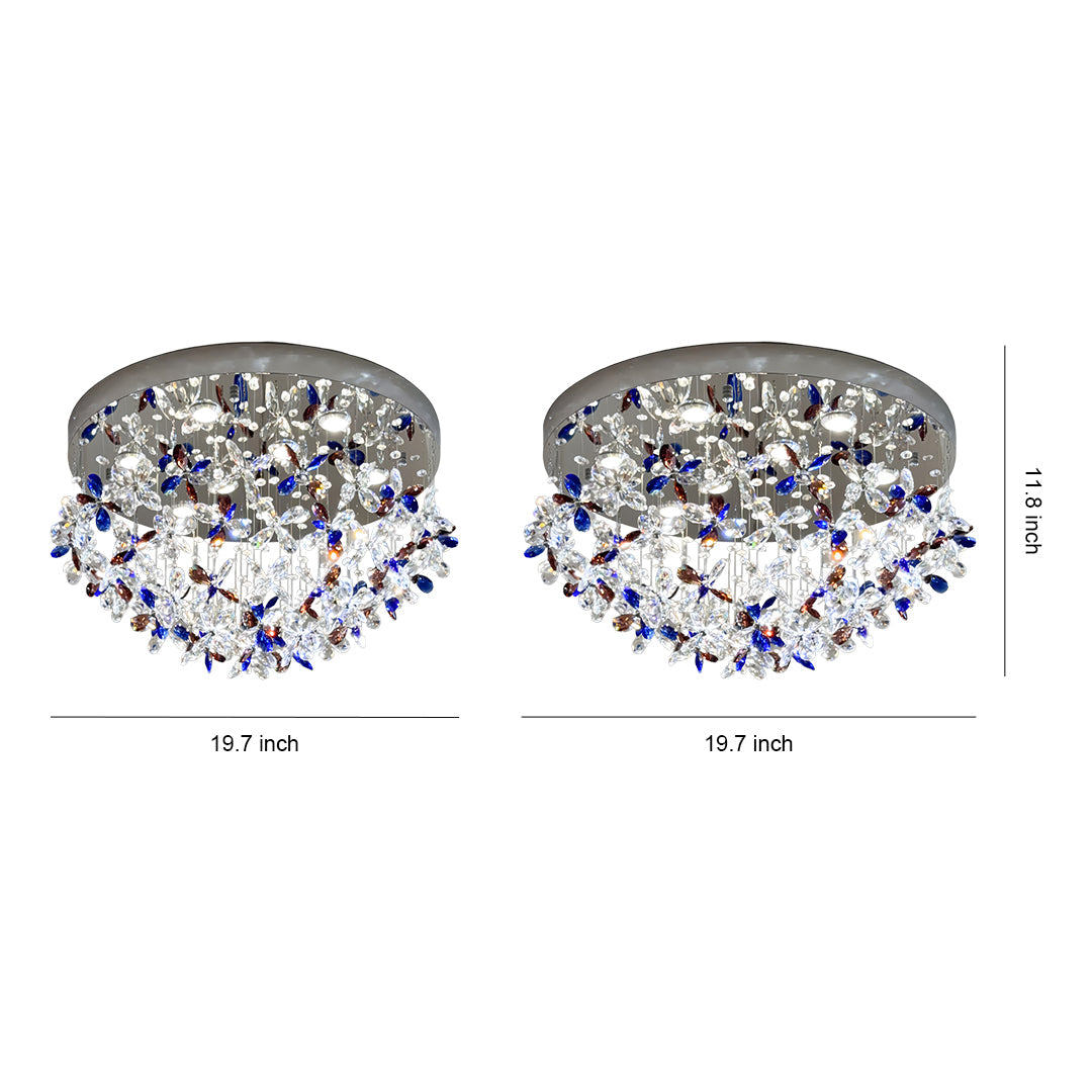 Round Crystal Flush-Mount Ceiling Light — Stainless Steel, French, 30W/40W LED, 3-Step Dimming, 19.7" or 23.6"